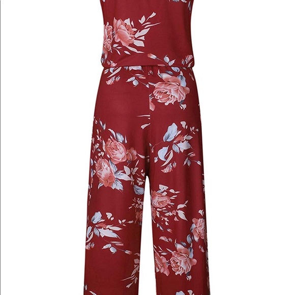 Wine red floral jumpsuit - Picture 3 of 3